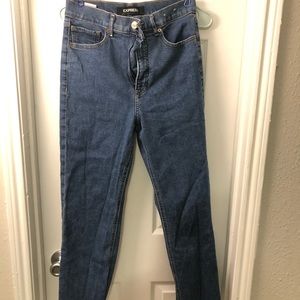 Express High Waisted Cut Hem Denim Mom Jeans